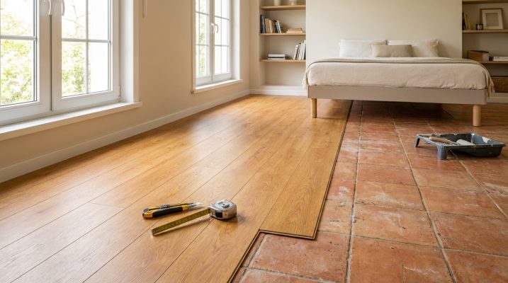 Quá trình tự thi công dán sàn nhựa vân gỗ cho phòng ngủ siêu đơn giản.