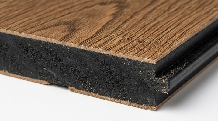 Cận cảnh cấu tạo lõi đen đặc chắc siêu kháng nước của sàn gỗ công nghiệp. Cận cảnh cấu tạo lõi đen đặc chắc siêu kháng nước của sàn gỗ công nghiệp.