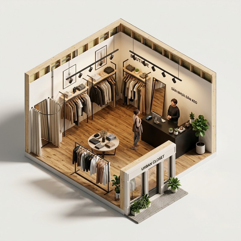 Sàn nhựa giả gỗ cho cửa hàng, showroom – Hoàng Gia Nam Việt